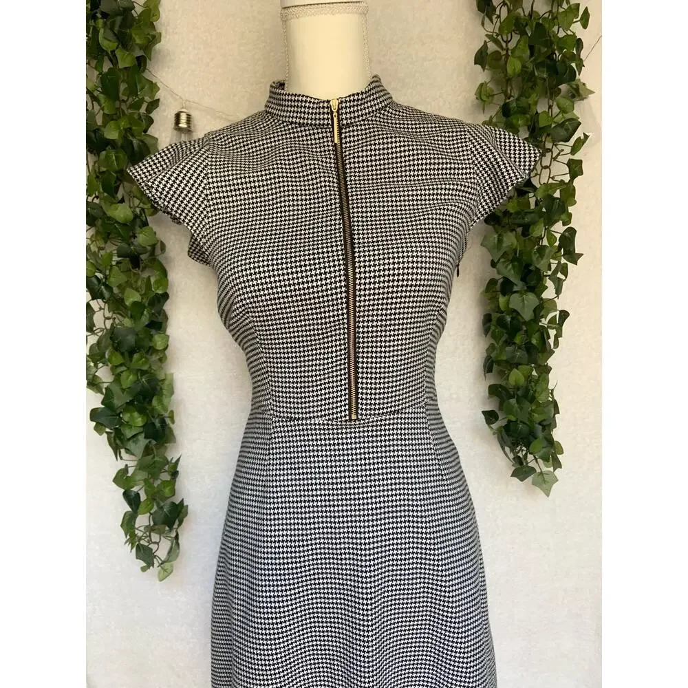 Rachel Zoe Black & White Shepherds check Flutter Sleeve Aline Dress Women's 6 - Picture 5 of 12